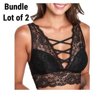 NWT Candie’s 2 Bras Bundle Bandage Strappy Cage Black Lace Bralette S 32A/32B